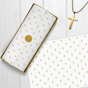 Papier Mousseline Croix - Faux Mustard Gold sur blanc