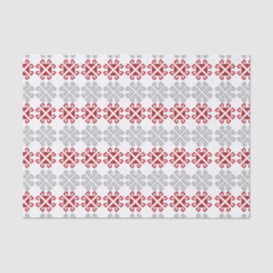 Papier Mousseline Croix géométrique rouge et gris letton
