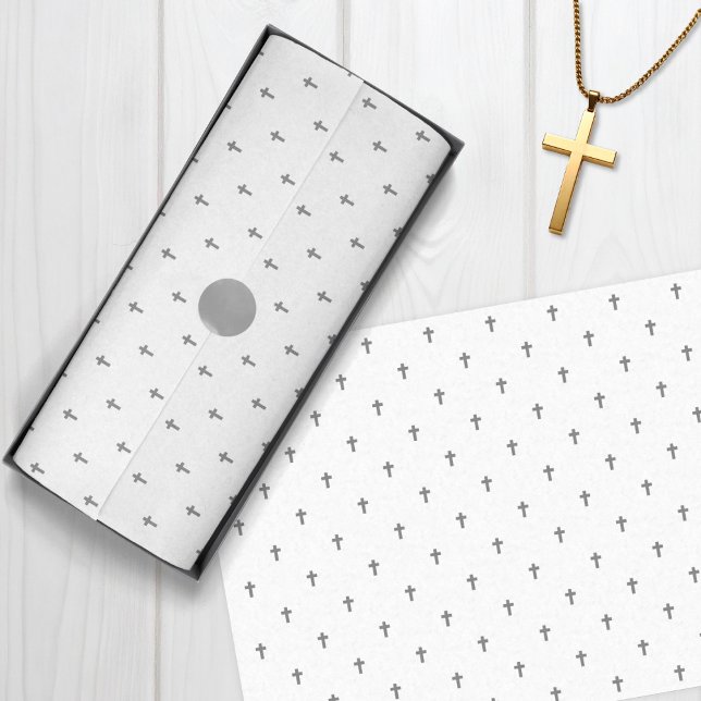 Papier Mousseline Croix - Gris (Crosses - Gray Tissue Paper)