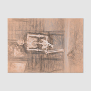 Papier Mousseline Croquis d'art sépia antique vintage squelette