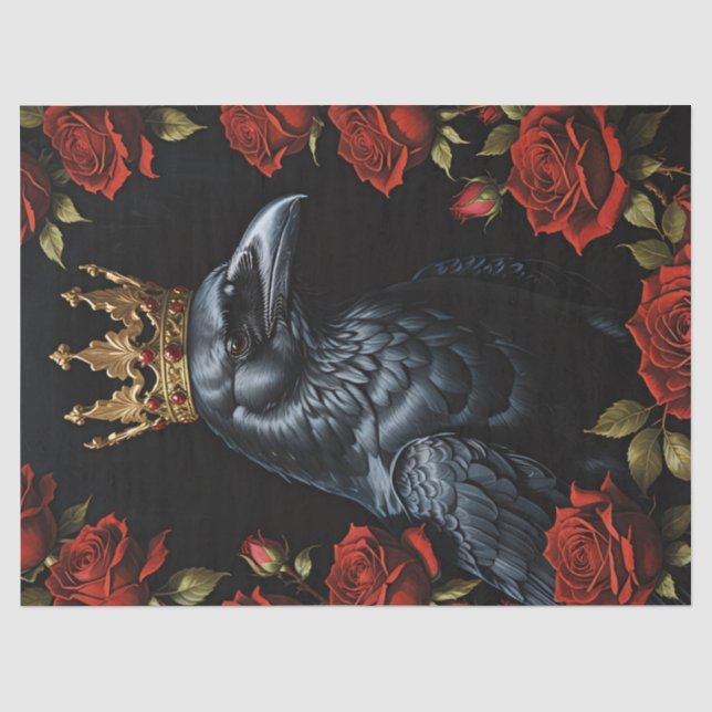 Papier Mousseline Crow Gold Couronne Roses rouges Découpage (Recto)