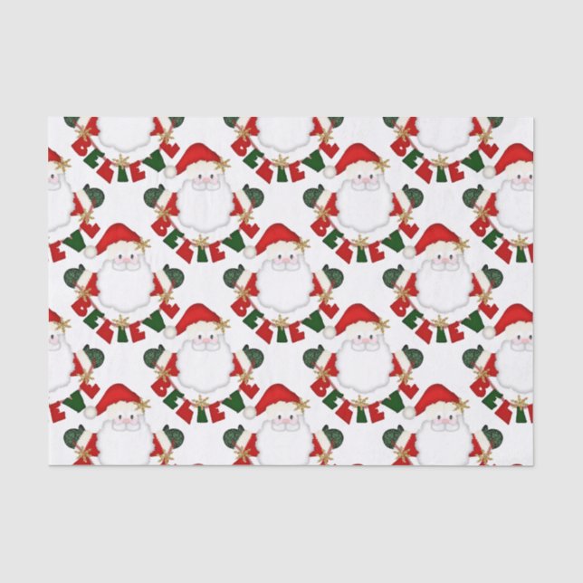 Papier Mousseline Croyez en Père Noël-WHITE-TISSUE WRAPPER PAPIER (Recto)