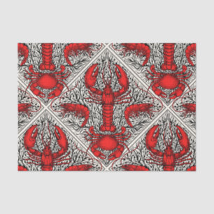 Papier Mousseline Crustacés en rouge, noir et ivoire