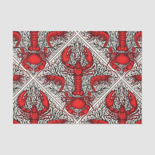 Papier Mousseline Crustacés en rouge, noir et ivoire (Recto)