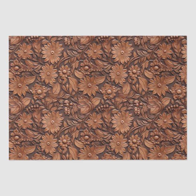 Papier Mousseline Cuir Brown Floral (Recto)