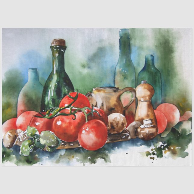 Papier Mousseline Cuisine Italienne Aquarelle Découpage Papier Tissu (Recto)