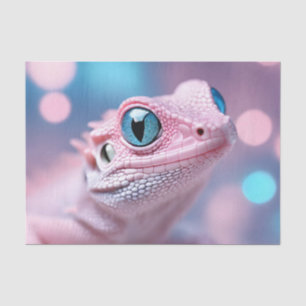 Papier Mousseline Cuisine Petit Lézard Rose aux Grands Yeux Bleus