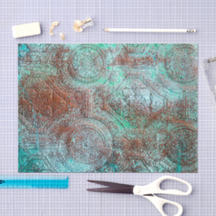 Papier Mousseline Cuivre à Patine Rustique avec Turquoise