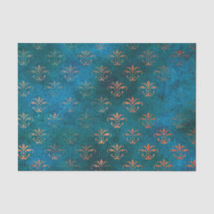 Papier Mousseline Cuivre patiné grunge et turquoise