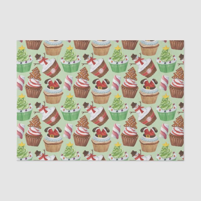 Papier Mousseline Cupcakes de Noël Aquarelle (Recto)