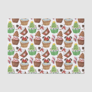Papier Mousseline Cupcakes de Noël Aquarelle