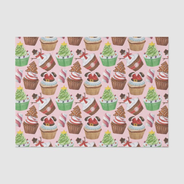 Papier Mousseline Cupcakes de Noël Aquarelle (Recto)