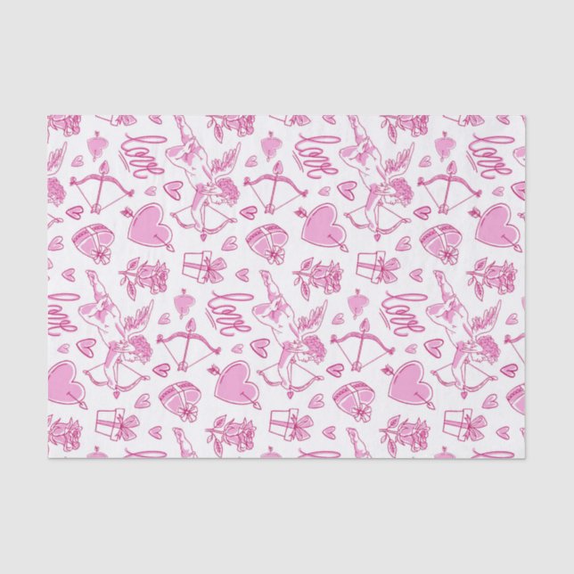 Papier Mousseline Cupid Bow Arrow Pink Love Motif Saint Valentin (Recto)