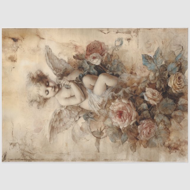 Papier Mousseline Cupid vintage avec Roses (Recto)