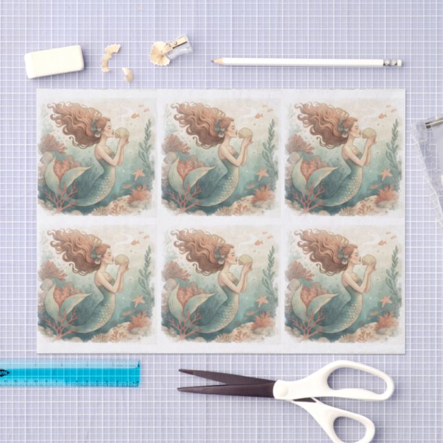 Papier Mousseline Custom designed tissue paper MERMAID (Artisanat)