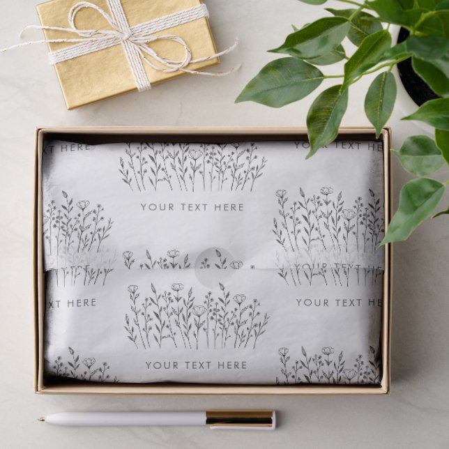 Papier Mousseline CUSTOM TEXT Chic Elegant Wildflower Line Art (Cadeau)