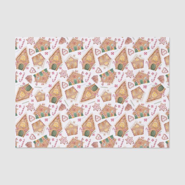 Papier Mousseline Cute Aquarelle Ginglerie Maison Blanche Noël (Recto)