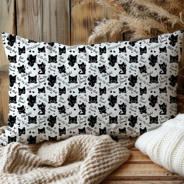 Papier Mousseline Cute Black Cats et Motif des paroles (Cute Black Cats and Sayings with Hearts Pattern  for Cat Lovers and Halloween Pillowcase)