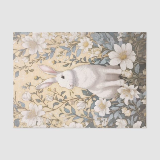 Papier Mousseline Cute Blanc Bunny Pastel Jaune Floral (Recto)