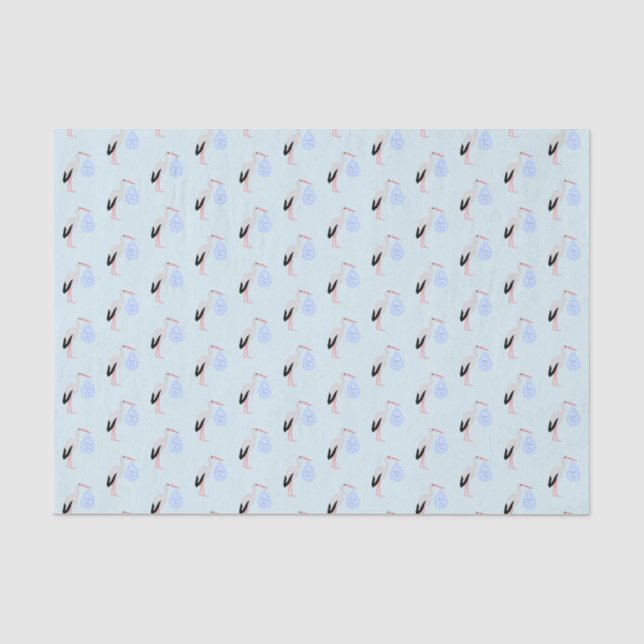 Papier Mousseline Cute Blue Baby Boy Stork (Recto)
