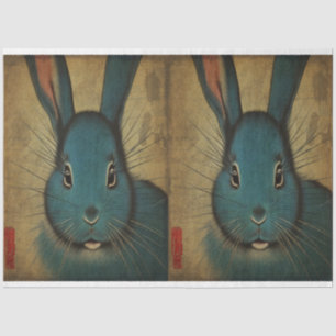 Papier Mousseline Cute Blue Water Rabbit japonais Ukiyo-e style