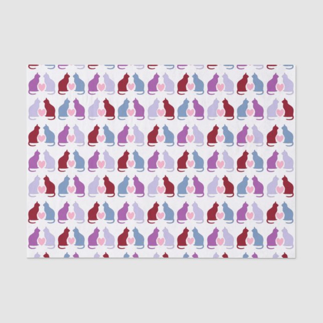 Papier Mousseline Cute Chats et Coeurs Motif (Recto)