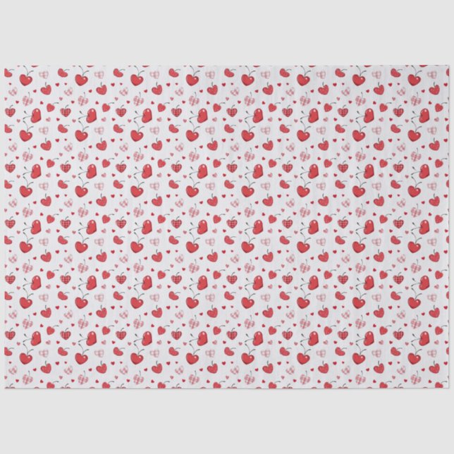 Papier Mousseline Cute Cherry Hearts Boho Scandinavian Valentine  (Recto)