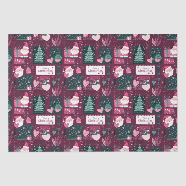 Papier Mousseline Cute Christmas Santa Claus pattern (Recto)