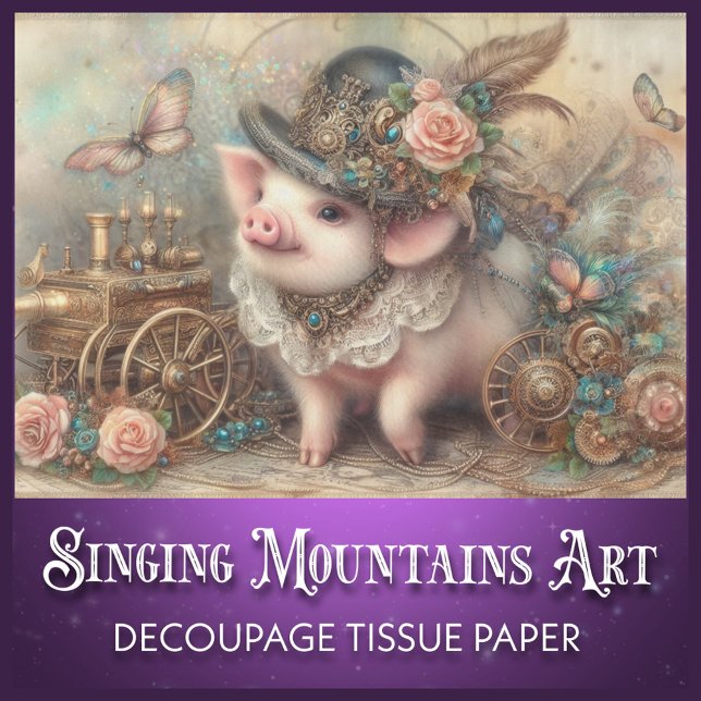 Papier Mousseline Cute Cochon Aquarelle Victorian Steampunk Découpag (Créateur téléchargé)