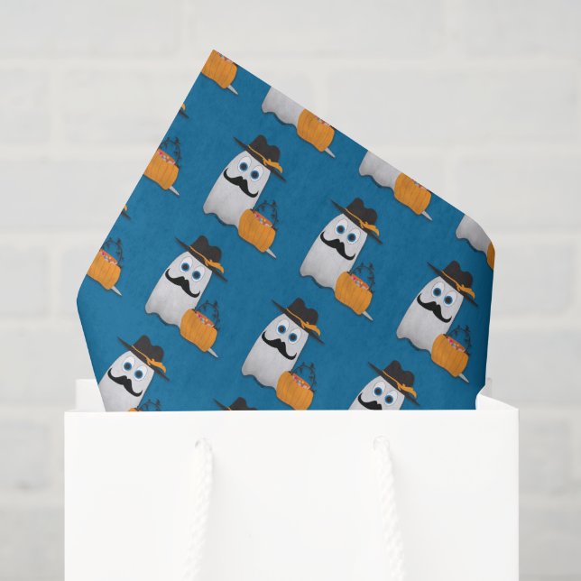 Papier Mousseline Cute Cool funny Halloween ghost moustache pattern (Sac cadeau)