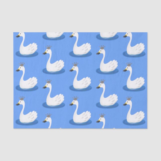 Papier Mousseline Cute cygne blanc avec dessin de la couronne (Recto)