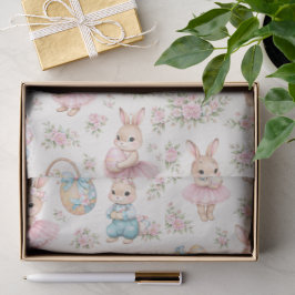 Papier Mousseline Cute Easter Bunny Floral Pattern - Pastel Spring 