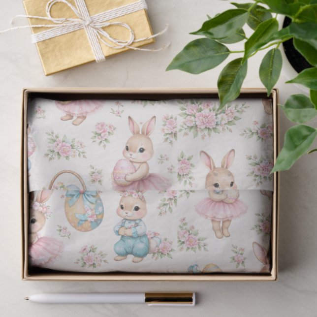 Papier Mousseline Cute Easter Bunny Floral Pattern - Pastel Spring  (Cadeau)