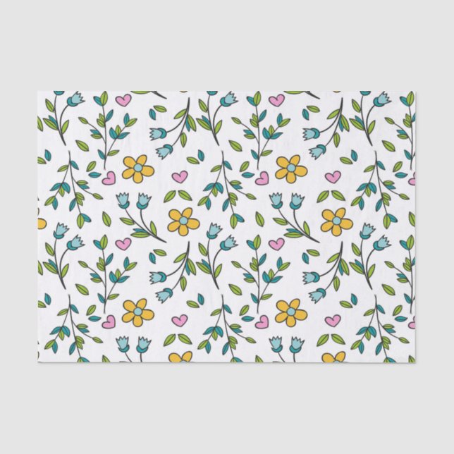 Papier Mousseline Cute Flowers and Hearts Light Pattern (Recto)