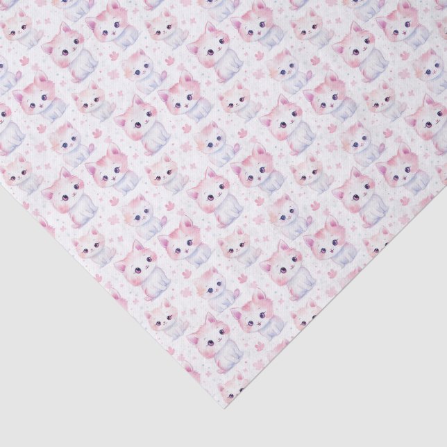 Papier Mousseline Cute Fluffy Kittens rose (Détail)