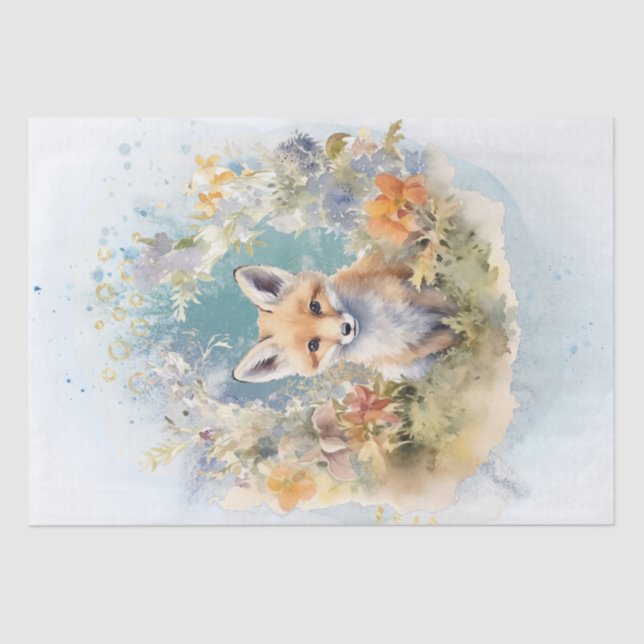 Papier Mousseline Cute Fox Floral (Recto)