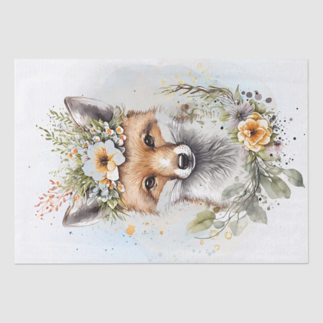 Papier Mousseline Cute Fox Floral (Recto)