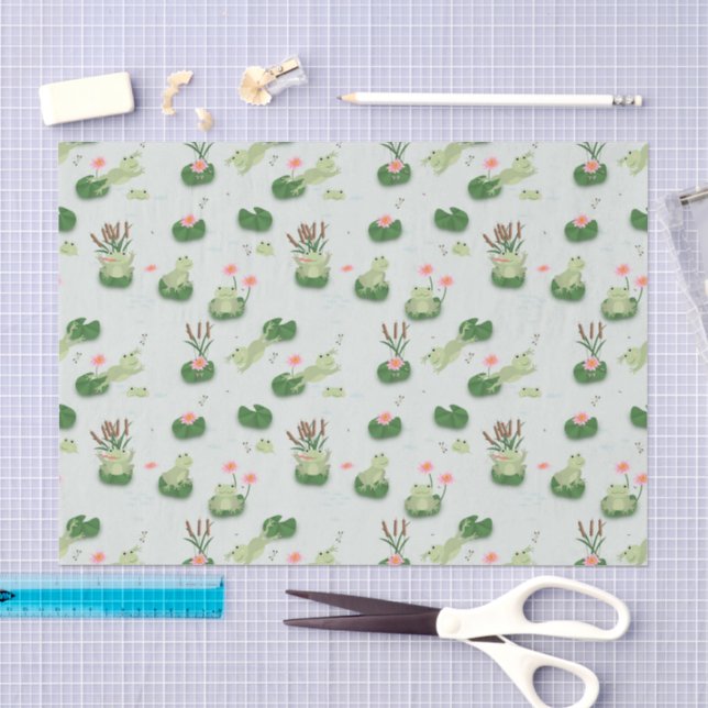 Papier Mousseline Cute Frogs in Lily Pond (Artisanat)