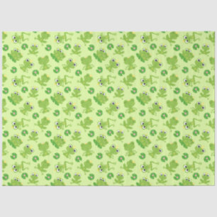 Papier Mousseline Cute Frogs Motif sur Bright Green