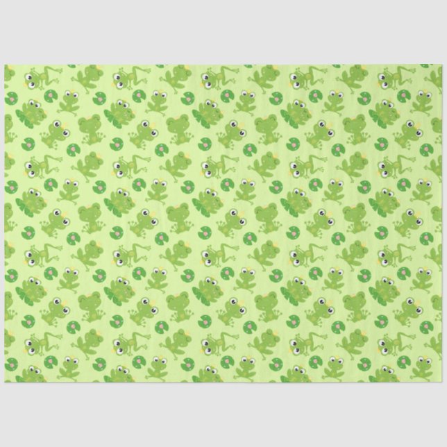 Papier Mousseline Cute Frogs Motif sur Bright Green (Recto)