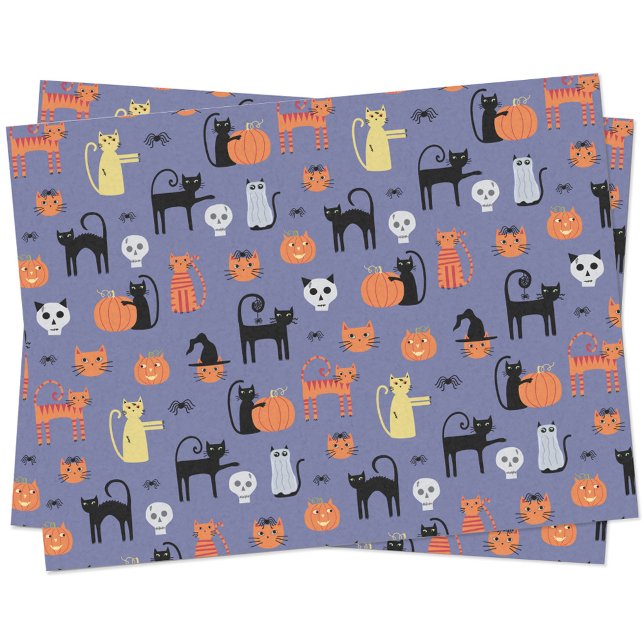 Papier Mousseline Cute Halloween Chat Éffrayant (Purple Halloween cat fun tissue paper)