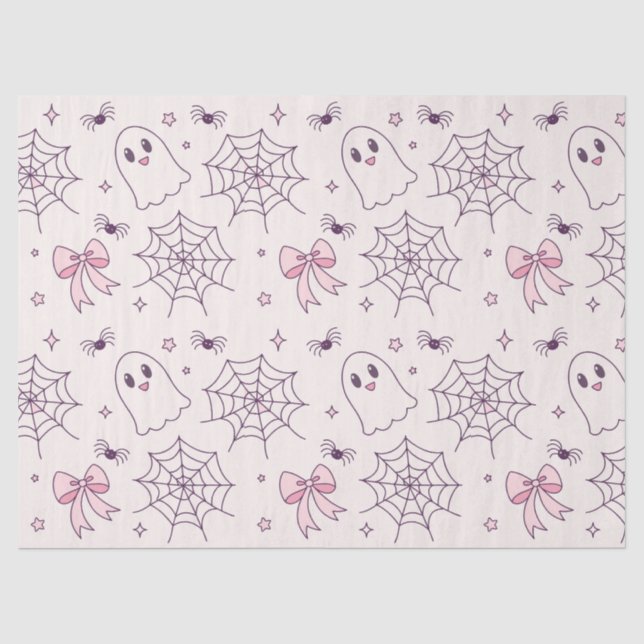 Papier Mousseline Cute Halloween Ghost & Spiderweb Motif (Recto)