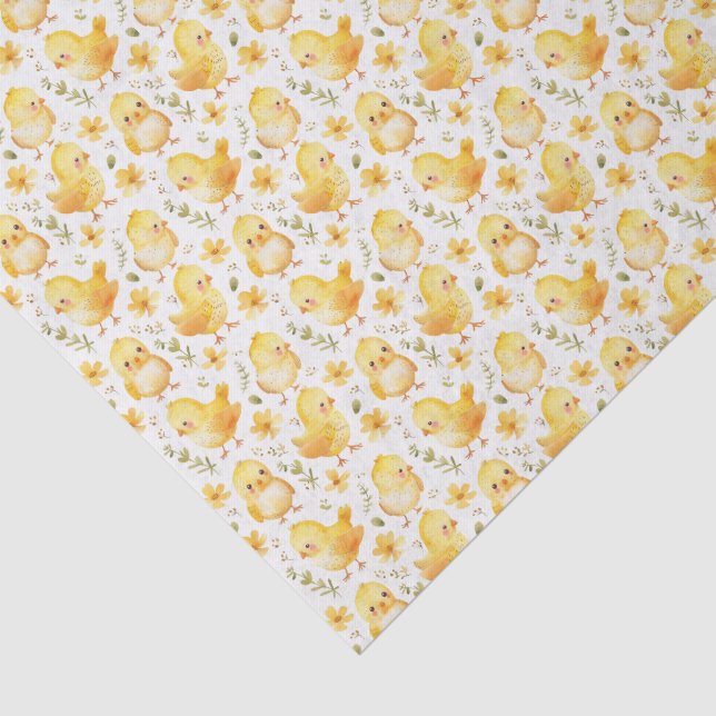 Papier Mousseline Cute Jaune Chicks et Fleurs (Détail)