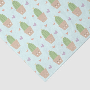 Papier Mousseline Cute Kawaii Cactus et Motif des Coeurs