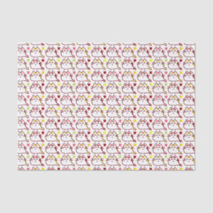 Papier Mousseline Cute Kawaii Chats et Coeurs Motif