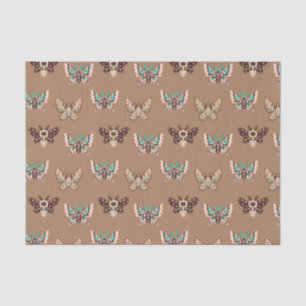 Papier Mousseline Cute Kawaii Chibi Moths on Coffee Tan