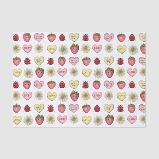 Papier Mousseline Cute Kawaii Motif de la Saint Valentin fraise (Recto)
