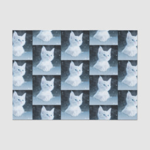 Papier Mousseline Cute Kitten blanc avec Joli yeux bleu motif