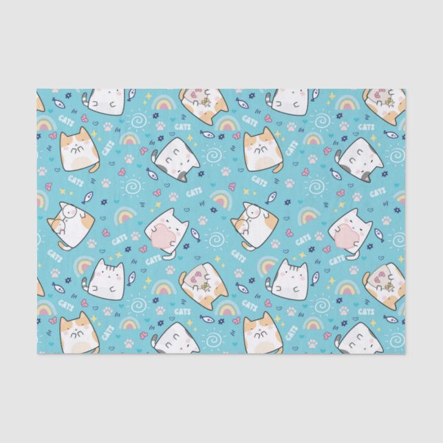 Papier Mousseline Cute Kitty Chat Motif Whimsical (Recto)