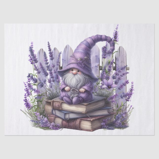 Papier Mousseline Cute Lavender Floral Book Gnome (Recto)